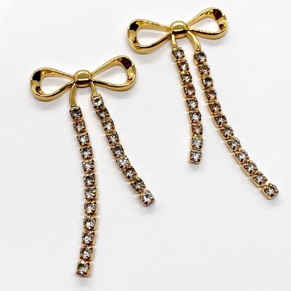Free People Jewelry - NEW Gold Bow Rhinestone Earrings